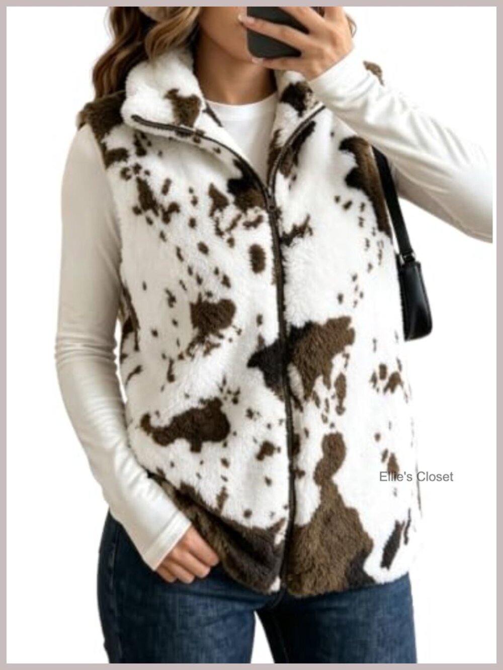 Fleece Vest Zip Up Cow Print Sherpa Sleeveless Jacket
